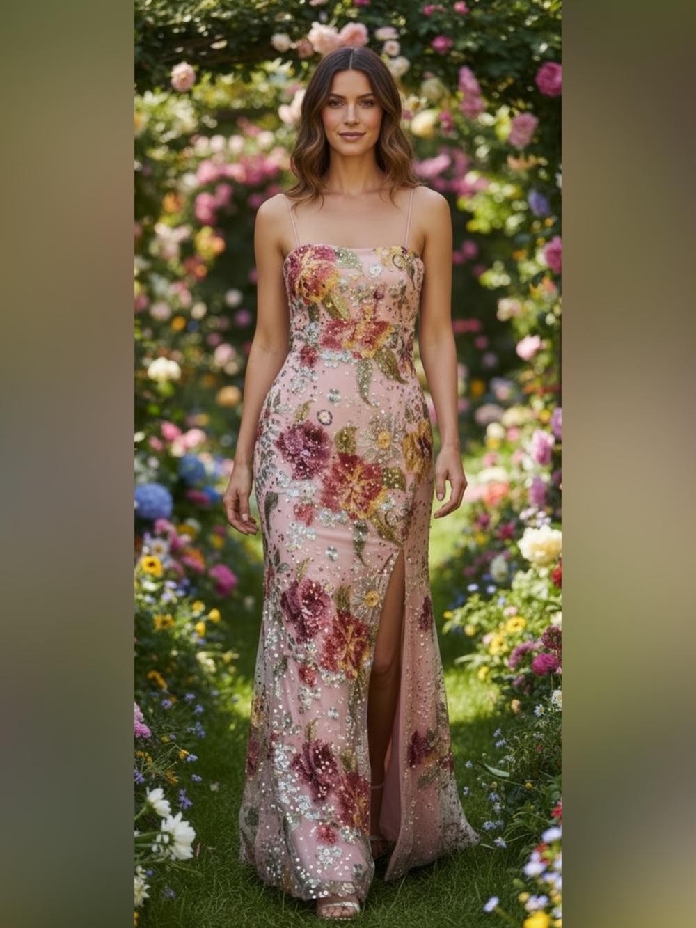 Jump Pink Floral Sequin Maxi Dress Sz 11/12